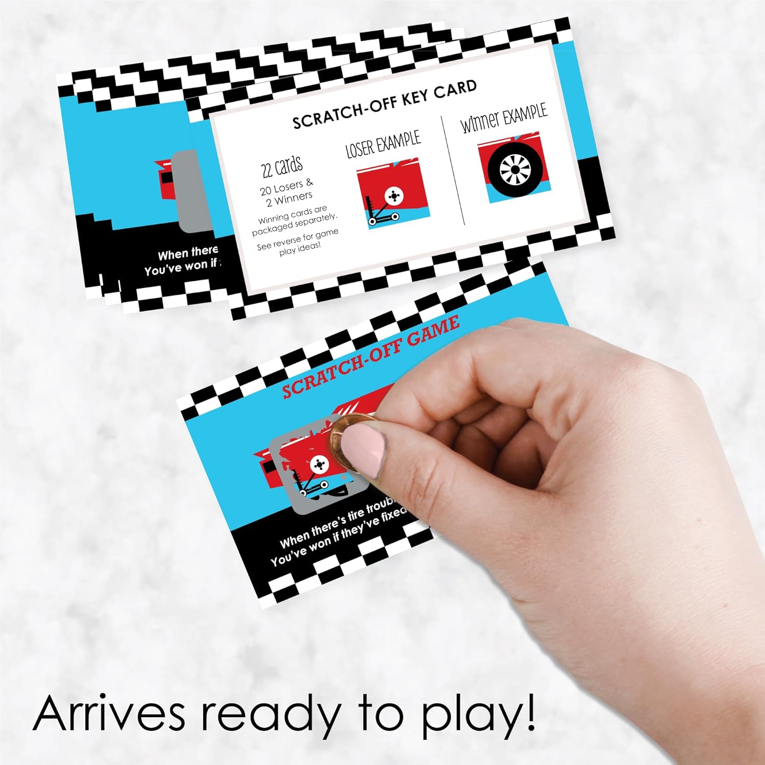 Big Dot of Happiness Let's Go Racing - Racecar - Baby Shower or Race Car Birthday Party Game Scratch Off Cards - 22 Count