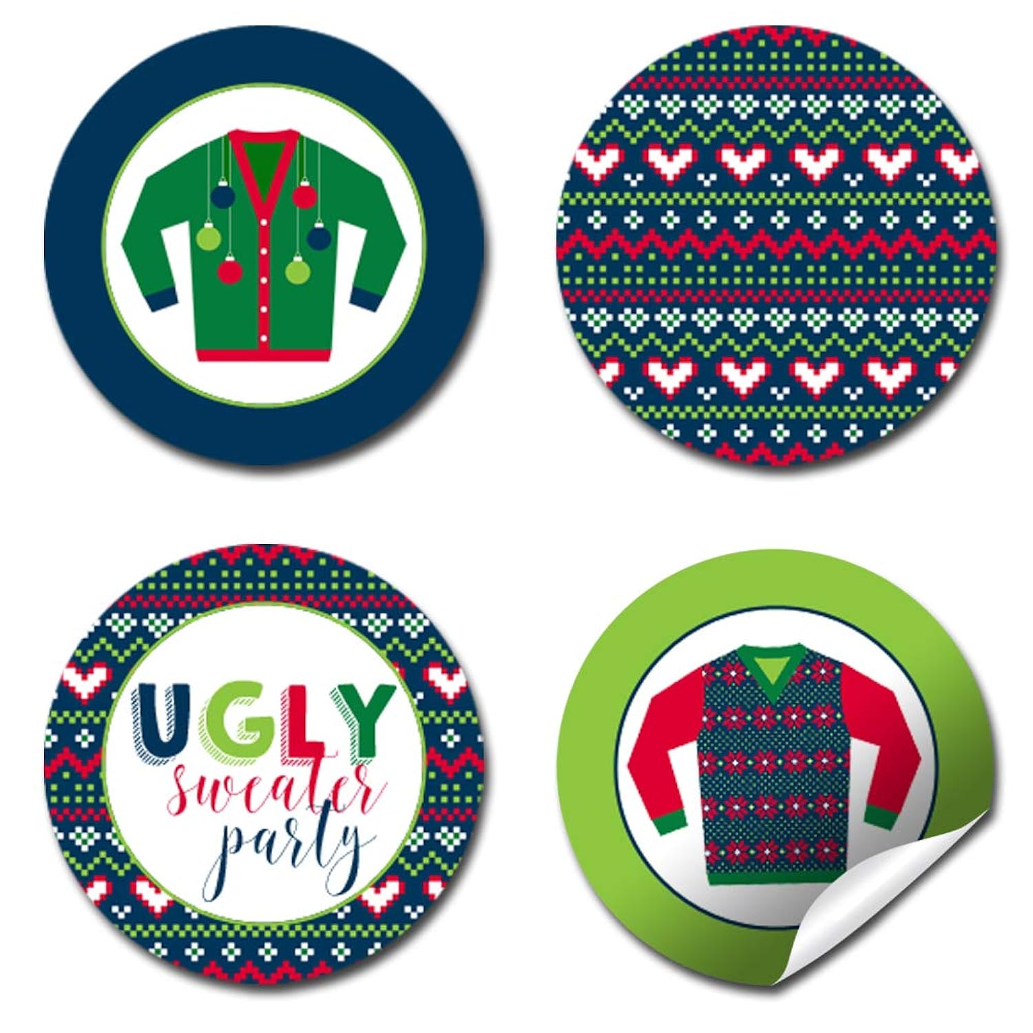 Ugly Sweater Christmas Holiday Party Kiss Sticker Labels, 300 Party Circle Sticker Sized 0.75” For Chocolate Drop Kisses By Amandacreation, Great For Party Favors, Envelope Seals & Goodie Bags