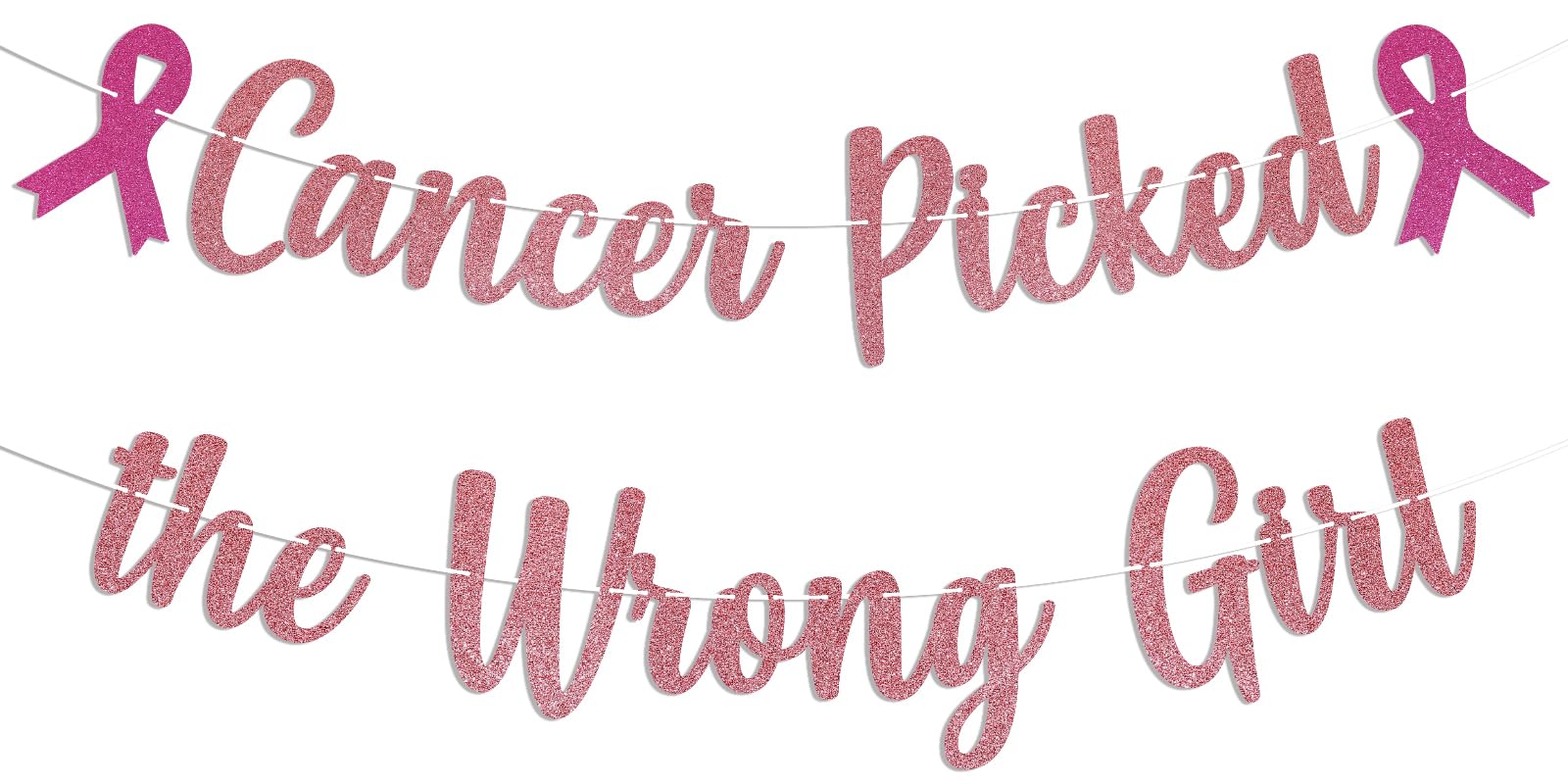 Cancer Picked the Wrong Girl Banner - Cancer Free Decor,Peace Out Chemo Breast Cancer Awareness Party Decorations Rose Gold Glitter