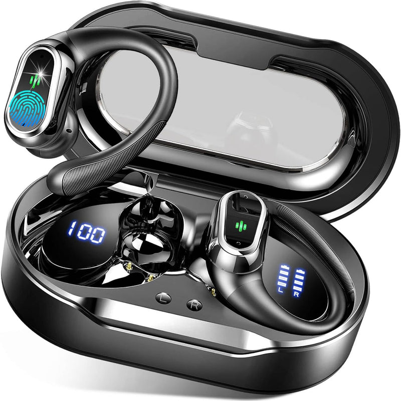 Wireless Earbuds, 2024 Bluetooth 5.3, 50H Playtime, ENC Mic, IP7, Earhooks, LED