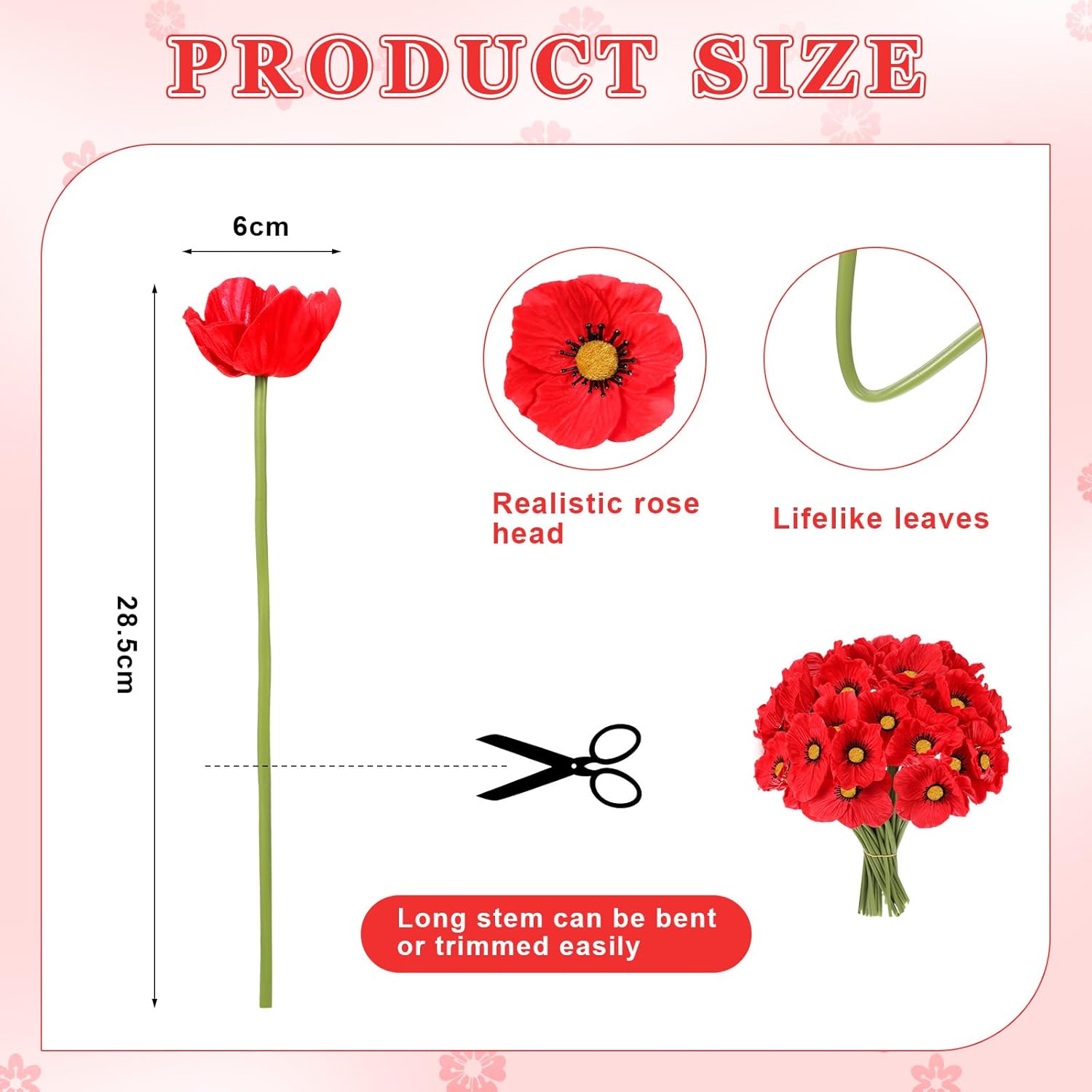 42 Pcs Artificial Poppy Flowers Bulk Veterans Day Pu Silk Poppy Flowers 11 Inch Poppy Anemone Stems Artificial Flowers For Table Centerpiece Home Veterans Bouquet Decor (Red, Yellow)