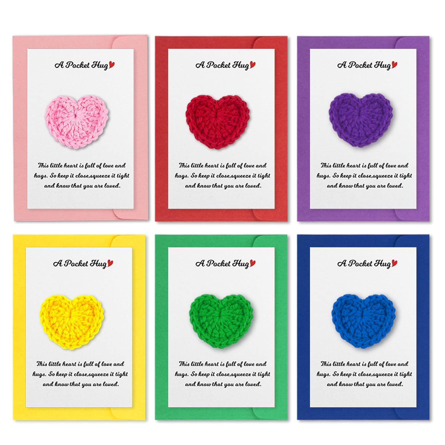 Little Pocket Heart Hug Cards 6 Pack Keepsake Long Social Distancing Thinking Of You Encouragement Sentimental Inspirational Positivity Handmade Crochet Love For Vacation Festival All Occasion