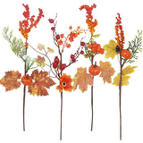 4 Pcs Artificial Fall Flowers For Decoration Fall Floral Picks Pumpkins Berries Maple Leaves Silk Mums Branches Floral Stems Bouquet For Autumn Harvest Vase Flower Arrangements Table Wedding