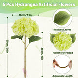 5Pcs Green Artificial Hydrangea Flowers, Slik Hydrangea With Lifelike Leaves Stems, 20Inch Large Hydrangea Flower, Faux Hydrangeas Decorations For Indoor Wedding Table Centerpieces Vase Bouquet Party