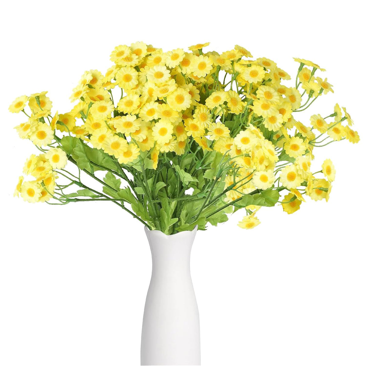 Artificial Daisy Flowers 8-Pack Fake Chamomile Bouquet - Realistic Floral Home Decor For Living Room, Bedroom, Wedding Silk Lifelike Flowers(Long Yellow)