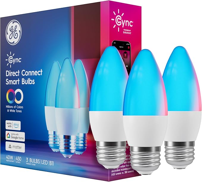 GE Smart Color Changing LED Light Bulbs WiFi Matter A19 3 Pack