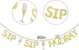 Sip Sip Hooray Banner Gold Glitter for Bachelorette, Wedding & Bridal Shower Decor