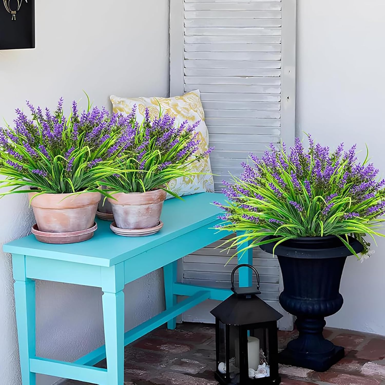 Artificial Plants Outdoor, 12 Pcs Fake Monkey Grass With Flowers For Pot, Uv Resistant Lavender Artificial Plastic Fake Faux Flowers Shrubs For Garden Porch Window Patio Hanging Planter Home Decor