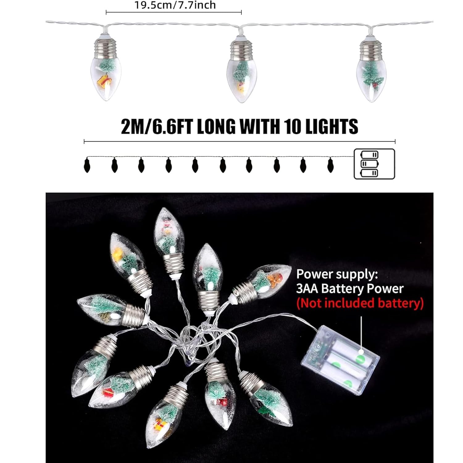 Christmas Tree String Light -10 Led Vintage Xmas Bubble Lights,6Ft Battery Operated Retro Unique Christmas Doll Lights F