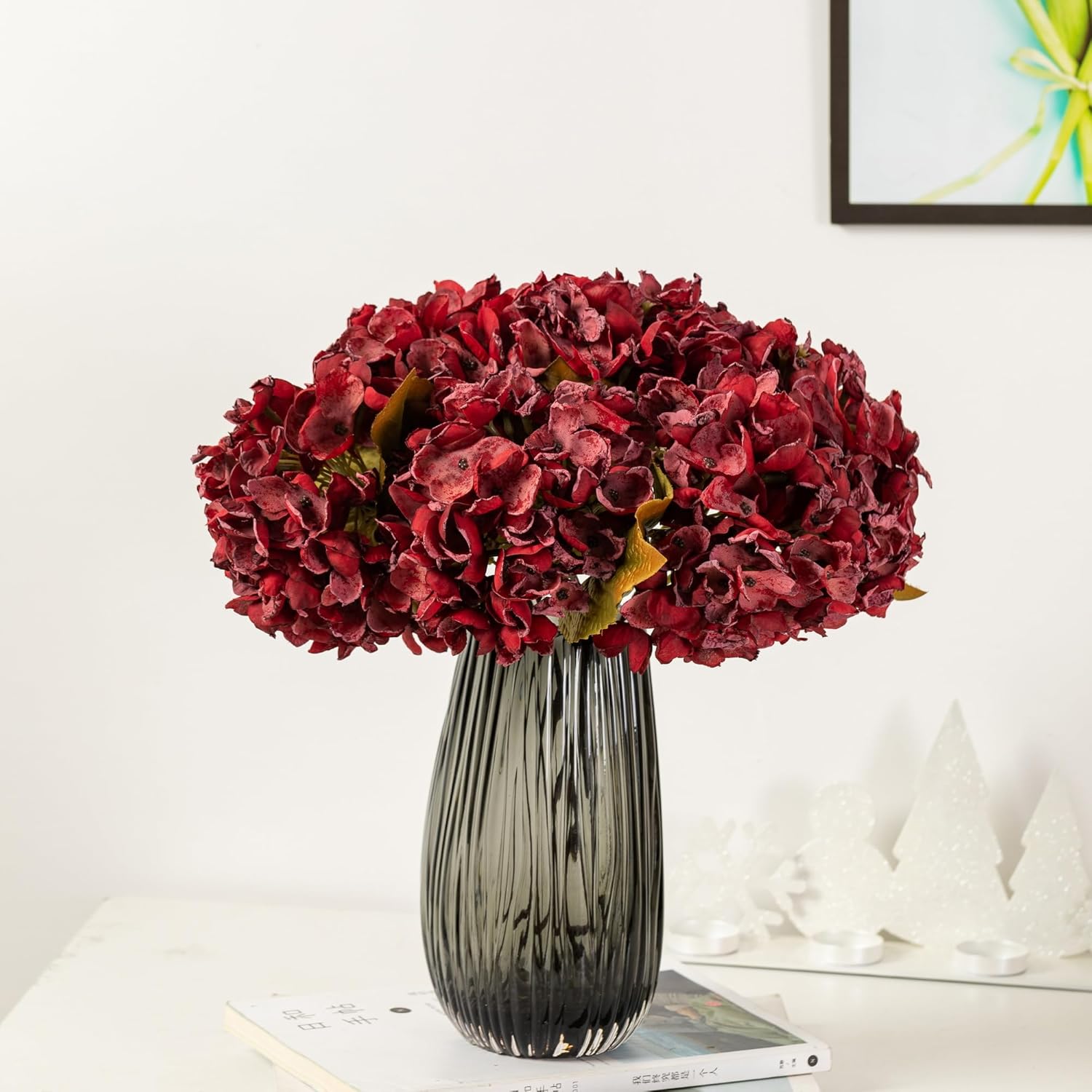 Silk Fall Artificial Silk Dried Hydrangea Flowers Artificial Fall Flowers Bouquet Dried Flowers Autumn Decorations For Office And Home (6 Pcs) (Mulberry)