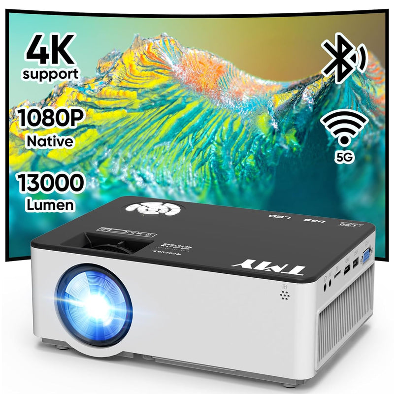 Native 1080P Projector With 5G Wifi And Bluetooth 5.1, 13000 Lumens 4K Support