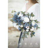 Fake Flowers Box, Faux Artificial Greenery Stems Foam Roses Silk Dahlia Fabic Flower For Centerpieces Bouquet Wedding Vase Floral Arrangement Decorations, Dusty Blue & Navy, Grand Combo