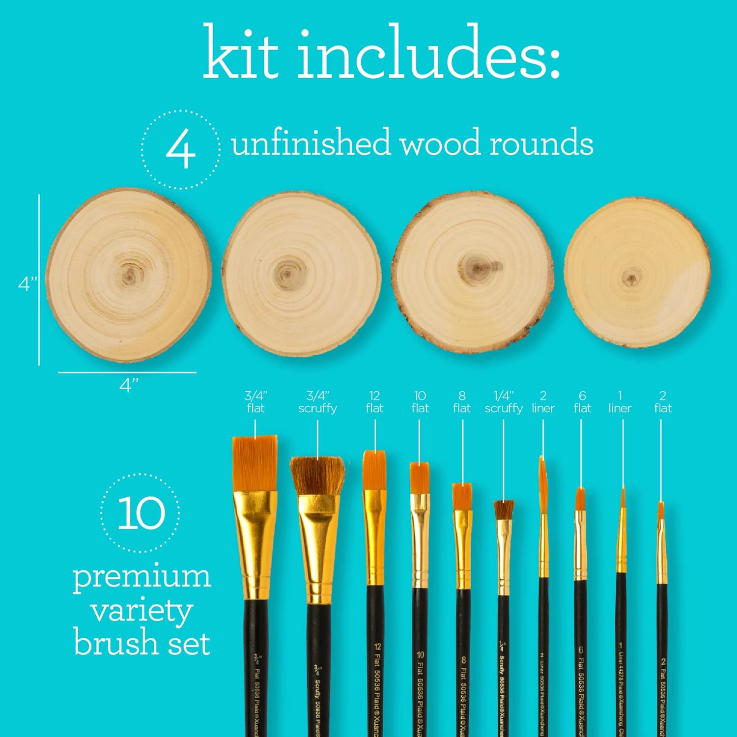 Apple Barrel PROMOABWR22 Wood Slices Acrylic Paint Set, 28 Piece DIY Craft Wood Set Featuring 12 Apple Barrel Paints, 2 Mod Podge Acrylic Sealers, 4 Wood Slices and 10 Brushes