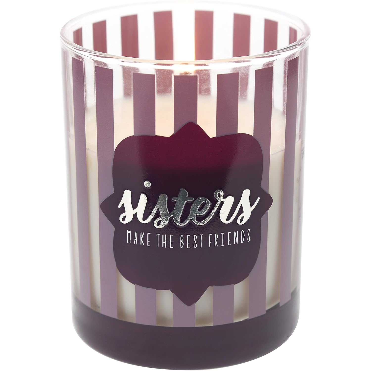 Pavilion Gift Company Sisters - 7 Oz Purple Stripe Glass Candle - Serenity Fresh Cotton Scent