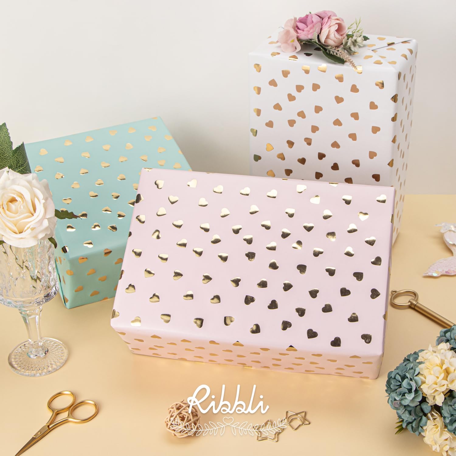 Birthday Wrapping Paper Heart Foil Mini Roll Gift Wrap For Women Girls Anniversary Mother'S Day Valentine’S Day Wedding 17 Inch X 120 Inch(10Feet) Per Roll
