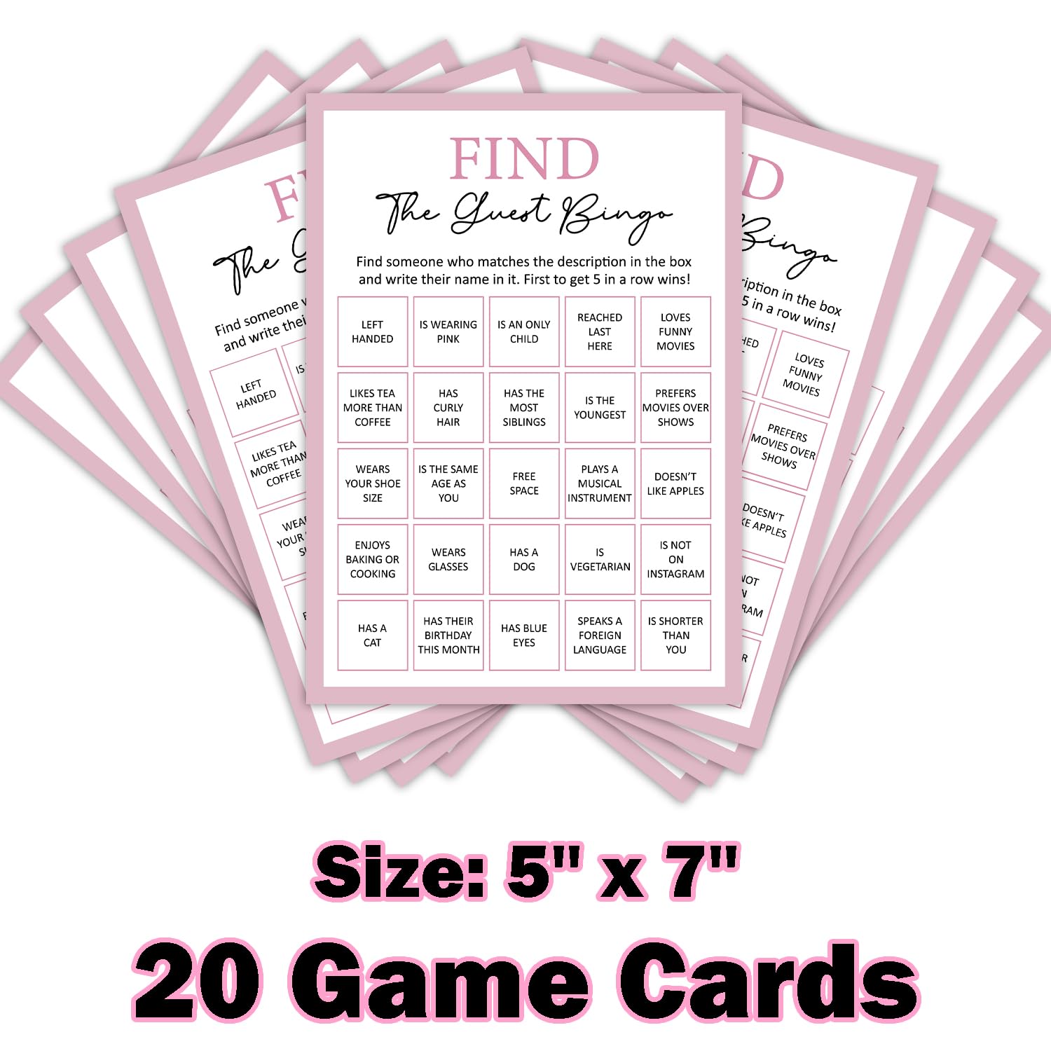 Find The Guest Bingo - Birthday Party Games Set, Girls Night & Sleepover Slumber Party Supplies - 20 Game Cards For Teens, Adults & Daughters - Y004