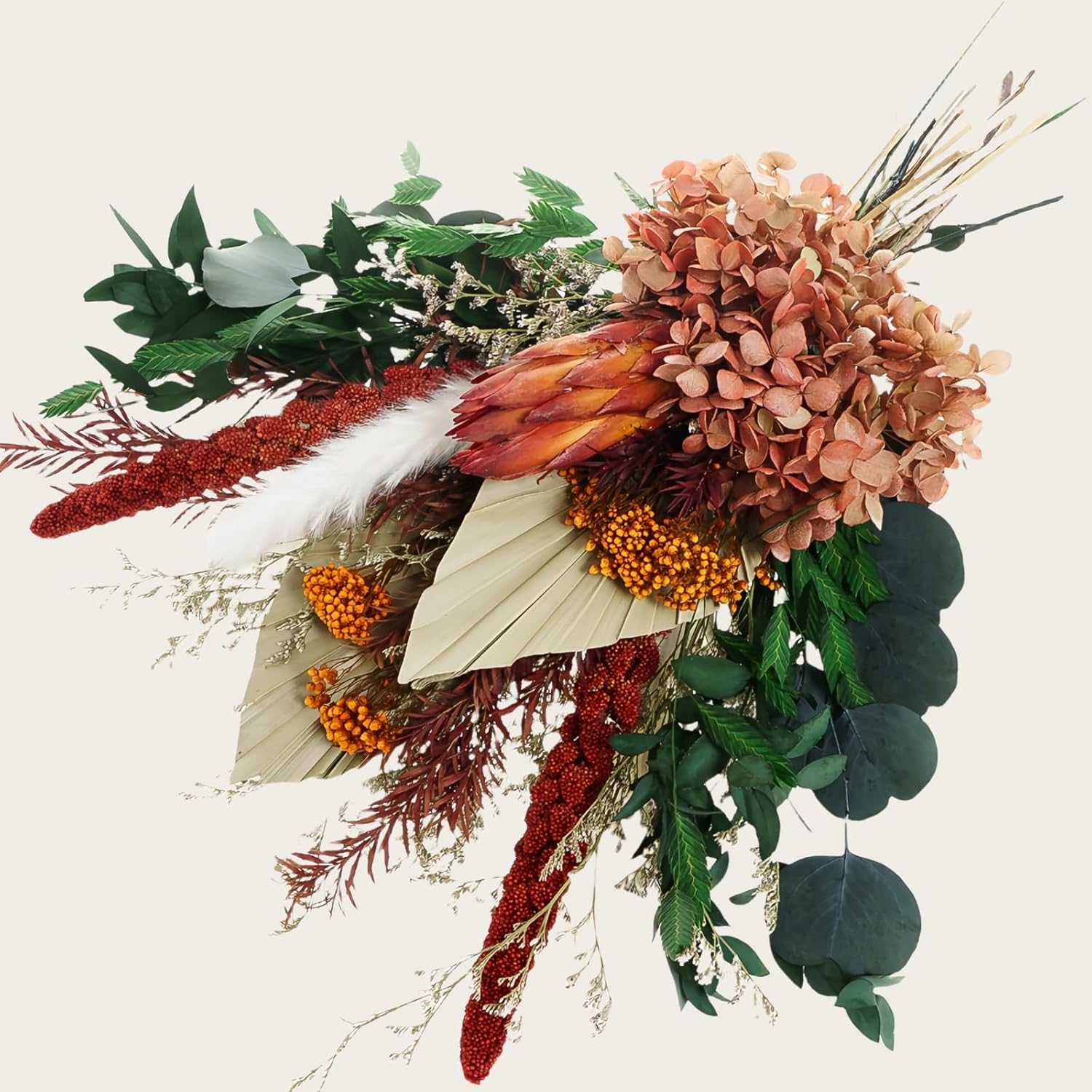 Natural Dried Flower Bouquet - Boho Pampas Grass & Eucalyptus Decor, Preserved Plants Bundle For Vases, Rustic Floral Arrangements For Home Wedding Table Centerpiece Decorations
