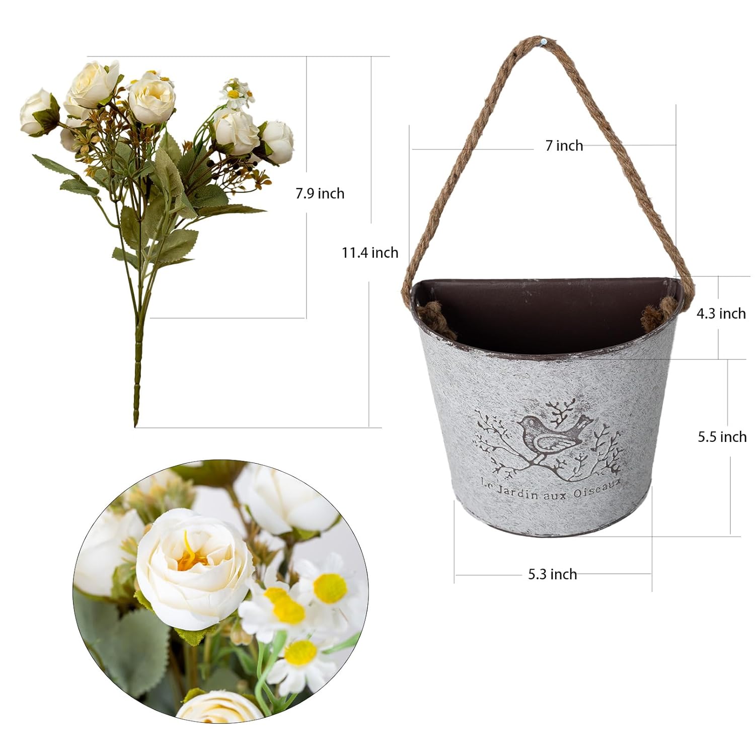 5 Pcs Fake Flowers In Vase Artificial Flower Arrangement Faux Peony Flowers For Wall Decoration Party Home Centerpiece Decor (Cream)