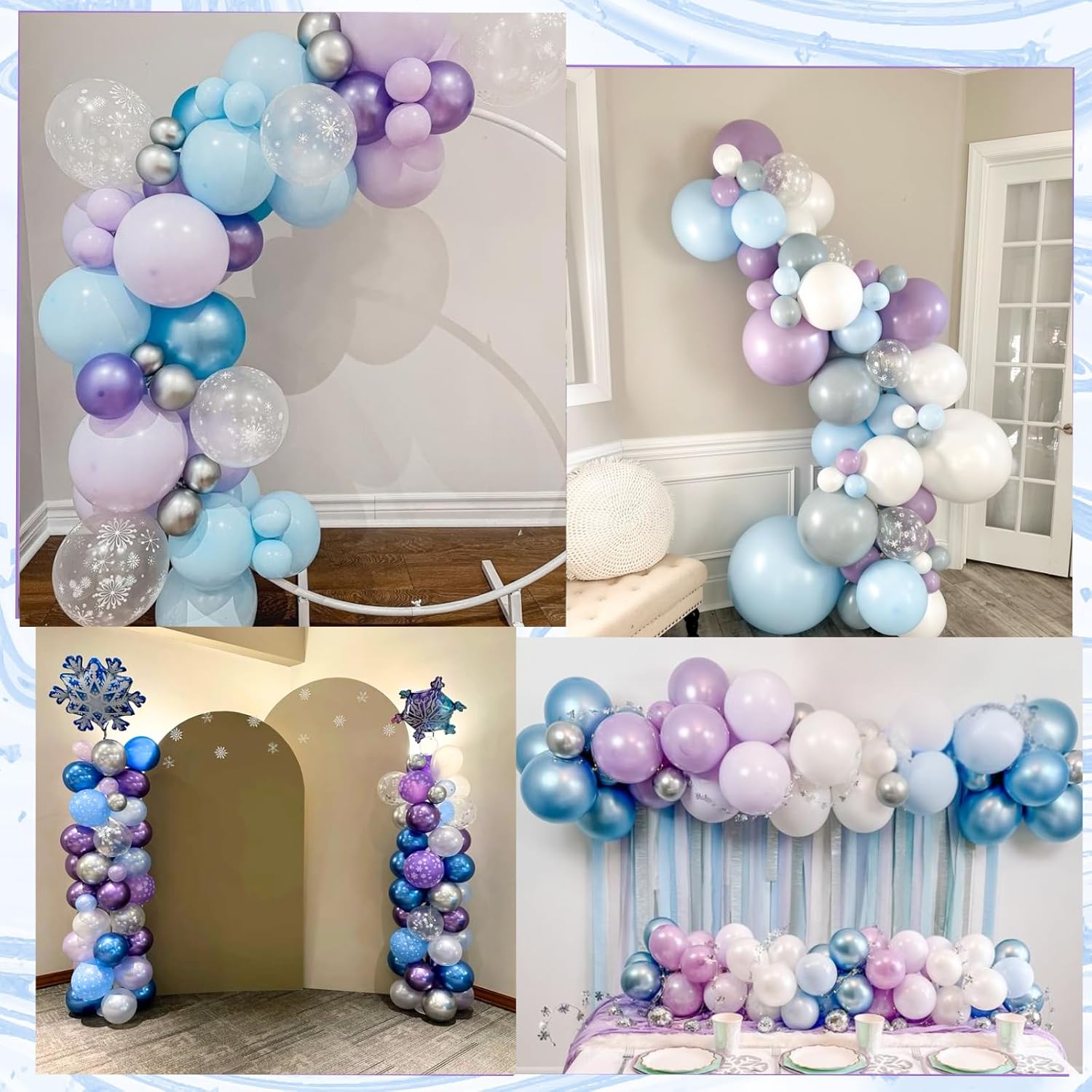 Snowflake Balloon Arch Garland Kit, Snowflake Birthday Party Decorations Metallic Blue Purple Silver Latex Balloon Snowflake Foil Balloons For Winter Wonderland Christmas Snow Princess Party