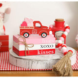 Valentines Tiered Tray Decor, Mini Wood Book Stack With Bead Garland For Valentine Decor, Hug Xoxo Kiss Mini Faux Decorative Books Bundle, Farmhouse Decor For Table Mantle Shelves