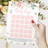 Z Baby Shower Bingo Game Girl, Baby Bingo, Set Of 50, Ros Flower Theme Party Cards