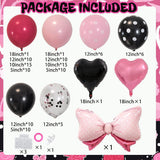 Pink And Black Balloon Arch Kit Black Pink Polka Dot Balloons Valentines Balloons With Bow & Heart Balloons For Bow Birthday Galentines Decorations Bachelorette Princess Party Baby Shower