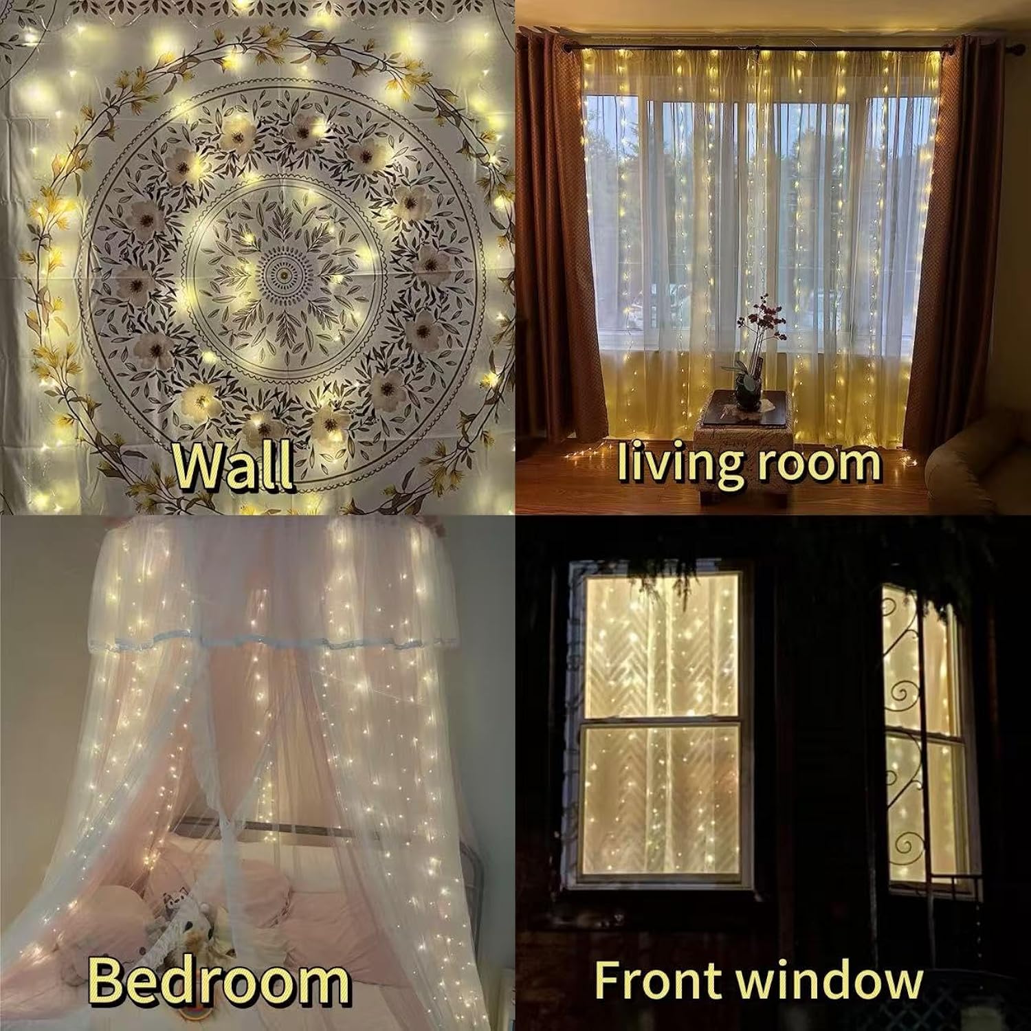 300Led Fairy Curtain Lights, 9.8X9.8Ft Warm White Usb Plug In 8 Modes & Timer Christmas String Hanging Lights With Remot