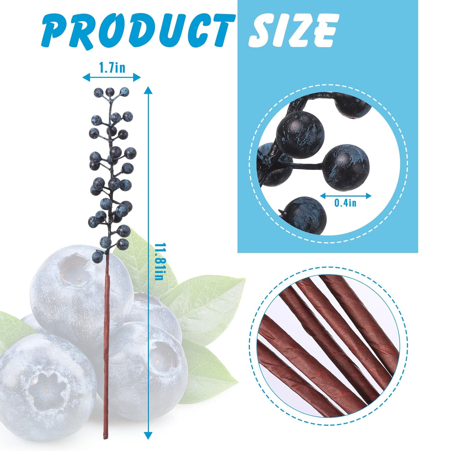 40 Pcs 11.81 Inch Artificial Berry Picks With Stems Fake Faux Berry Picks Ornaments For Diy Craft Home Anniversary Wedding Holiday Party Decor(Blue)