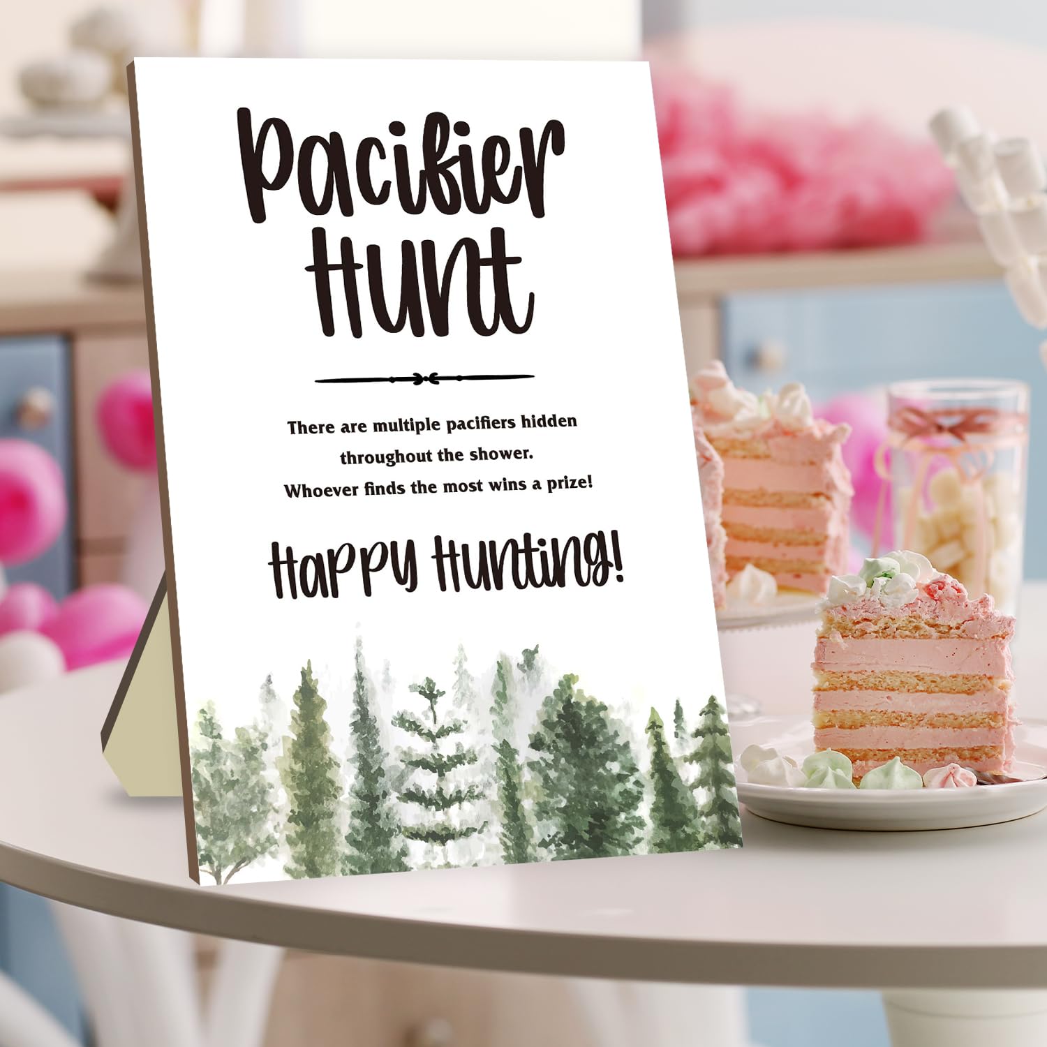Baby Shower Party Games, Baby Pacifier Hunt, Baby Shower Game Set Include Forest Theme Pacifiers Hunt Game Sign, 50 Blue Mini Pacifiers For Baby Shower
