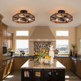 14.5 Inch Rustic Farmhouse Ceiling Light Antique Oak Hexagon Cage 3 Light Fixture