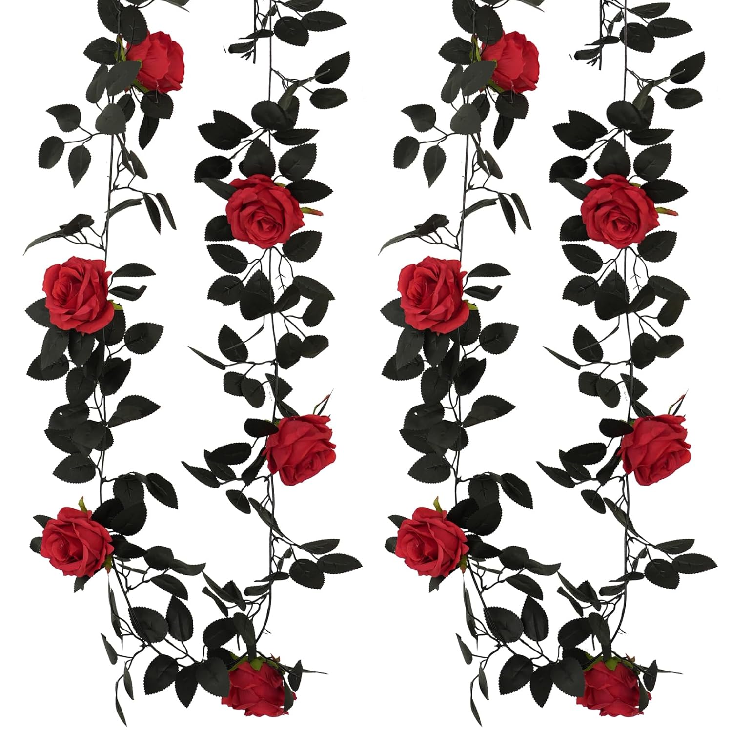 2 Pack Artificial Burgundy Flower Head Garland Each 6.7Ft Fake Rose Vine Hanging Rose Garland For Door Stairs Table Centerpiece Arrangement Wall Decor