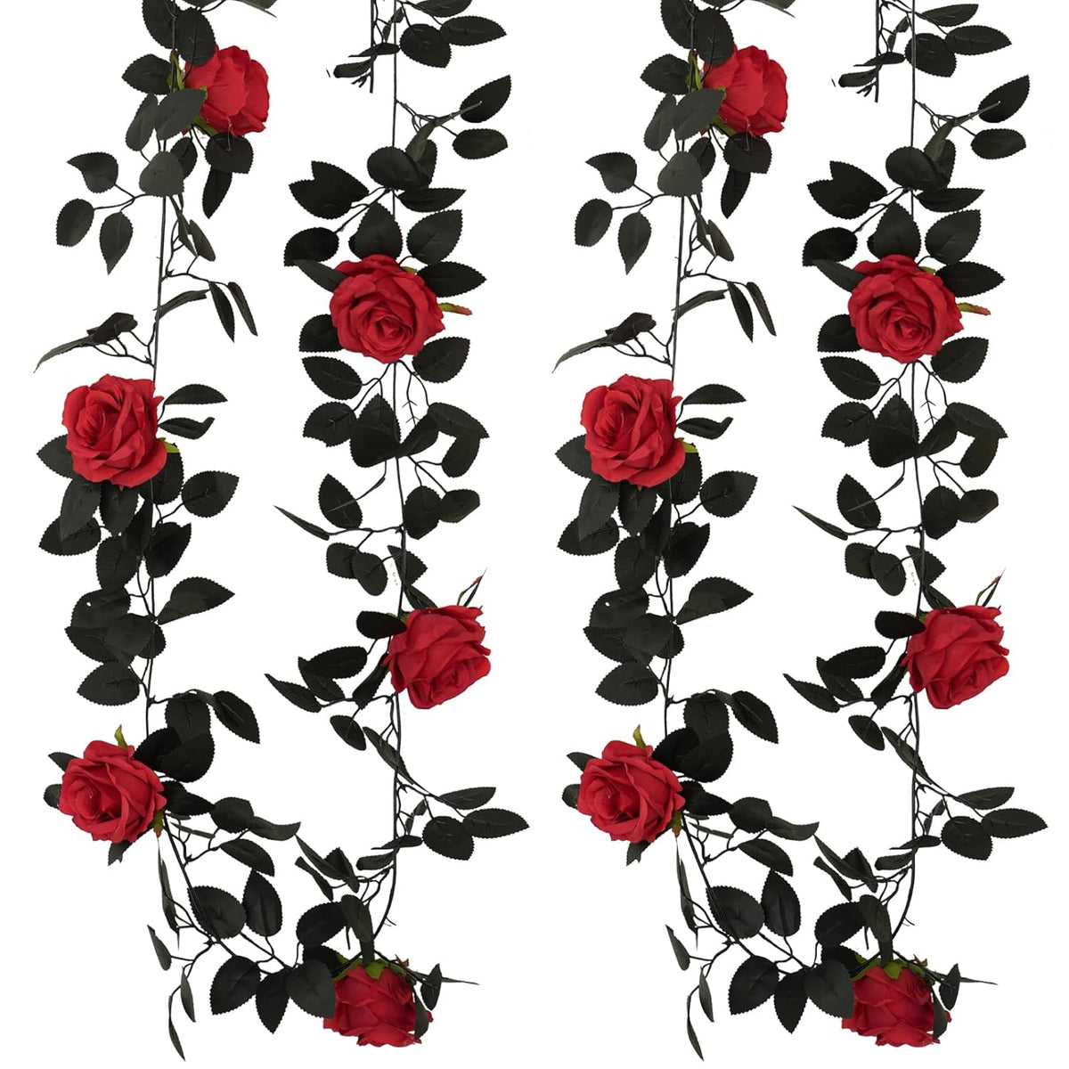 2 Pack Artificial Burgundy Flower Head Garland Each 6.7Ft Fake Rose Vine Hanging Rose Garland For Door Stairs Table Centerpiece Arrangement Wall Decor