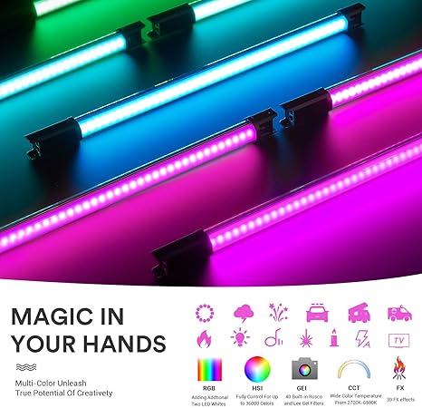 TL60 RGB Tube Light Full Color LED Video Light Stick Rechargeable App DMX Control for Studio