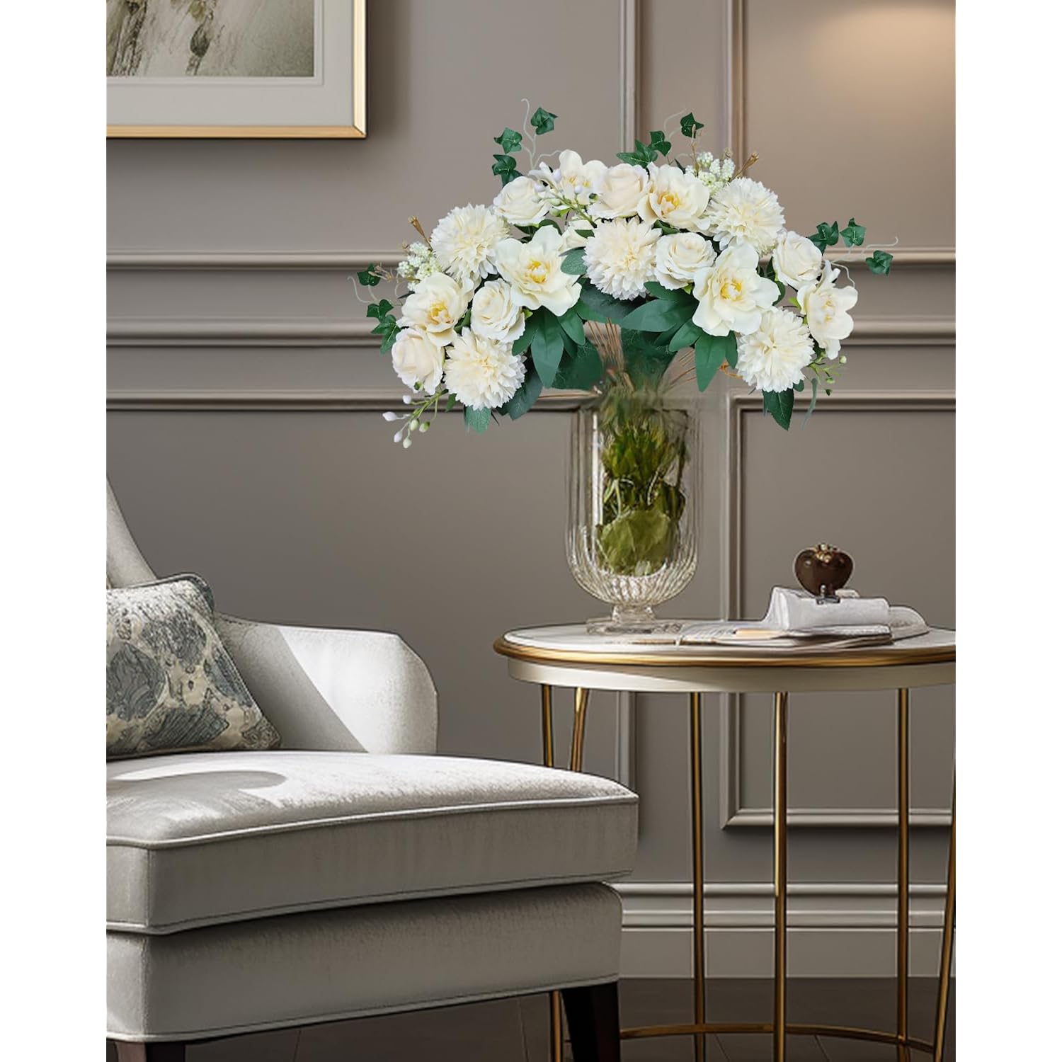 Premium Champagne Silk Artificial Flower Bouquets, Tan Nude Fake Flowers Decoration, Cream Faux Floral Arrangements For Wedding Bridal Bouquets, Home Decor, Baby Shower, Table Centerpieces
