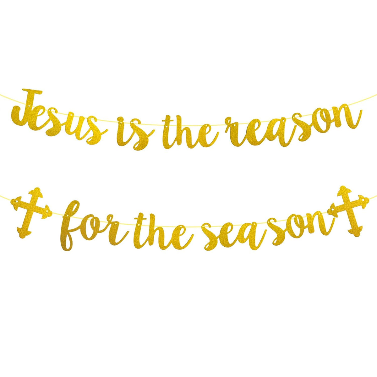 Jesus Is The Reason For The Season Banner, Gold Glittery Christmas Holiday Banner, Funny Christmas Decorations Banner, Christmas Vacation Decorations,Christmas Holiday Decorations Xmas Decorations
