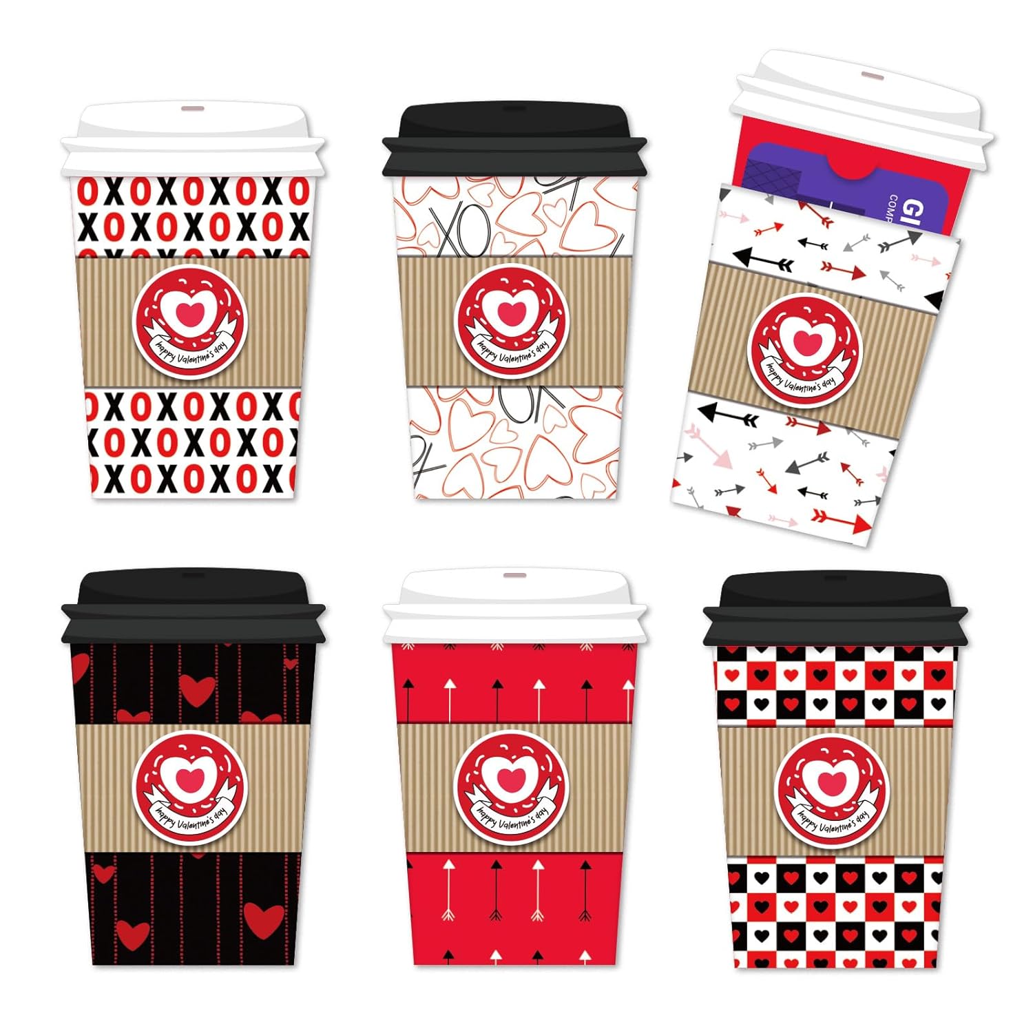 Valentines Day Card For Him - 6 Set Coffee Cup Gift Card Holder Money Holder For Cash Gift Unique Valentines Coffee Cup Gift Card Holder For Boyfriend Girlfriend Coffee Lovers Gifts