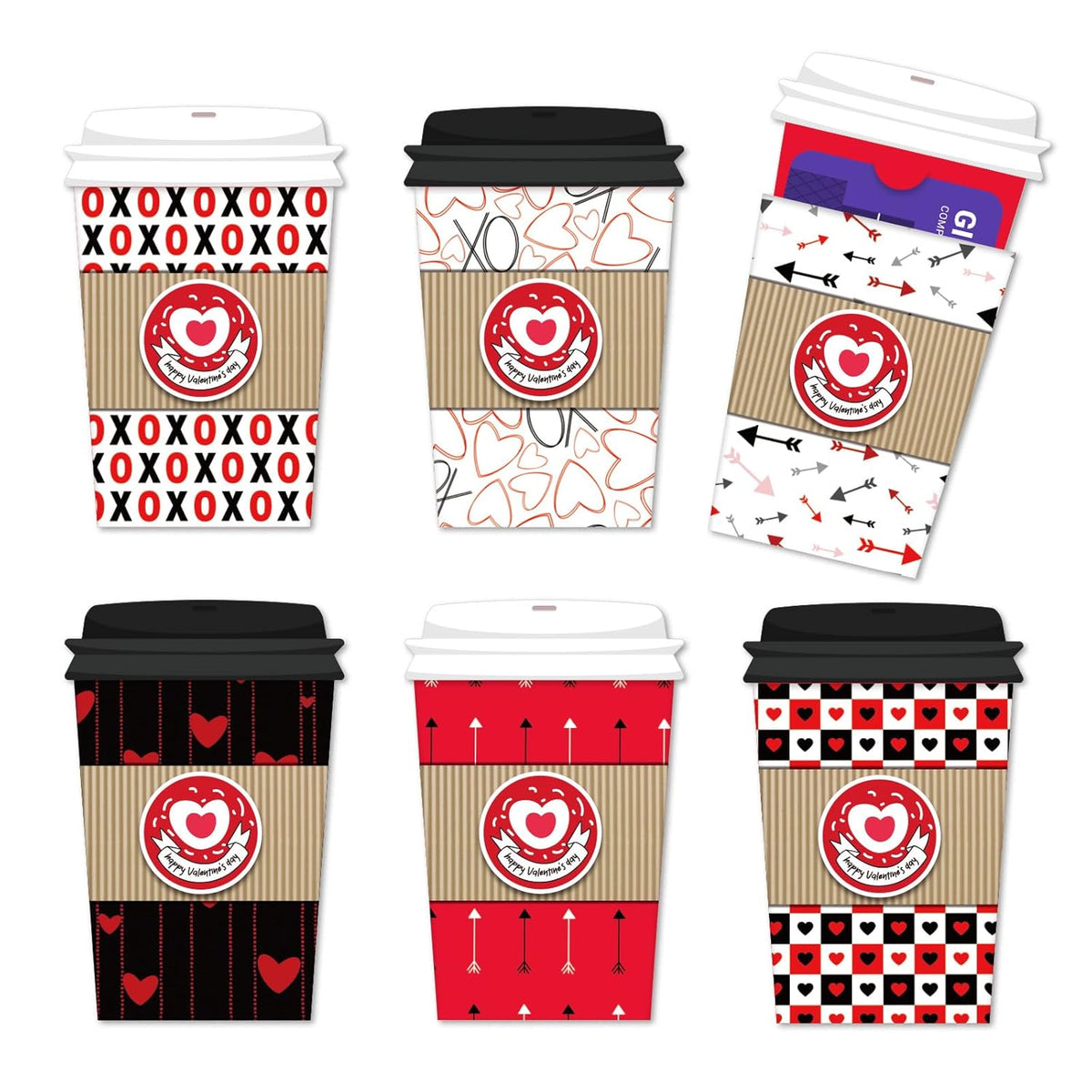 Valentines Day Card For Him - 6 Set Coffee Cup Gift Card Holder Money Holder For Cash Gift Unique Valentines Coffee Cup Gift Card Holder For Boyfriend Girlfriend Coffee Lovers Gifts