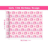 Girl 13Th Birthday Wrapping Paper - Mini Roll - 17 Inch X 16.5 Feet - Teen Girl Pink Stars With 13 Happy Birthday Design Perfect For Party, Holiday