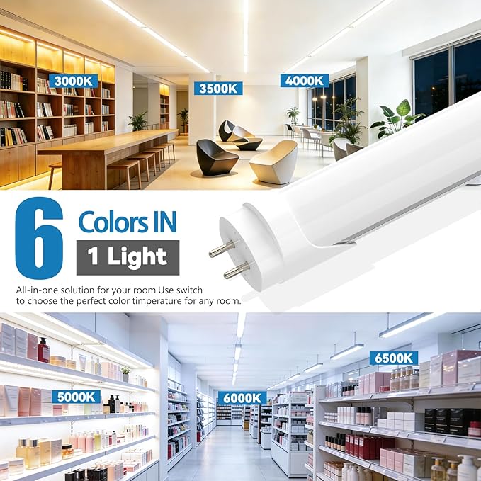 4 Pack 4FT T8 LED Bulbs 24W 3200LM 6 CCT Type A B Plug and Play Ballast Bypass Tubes