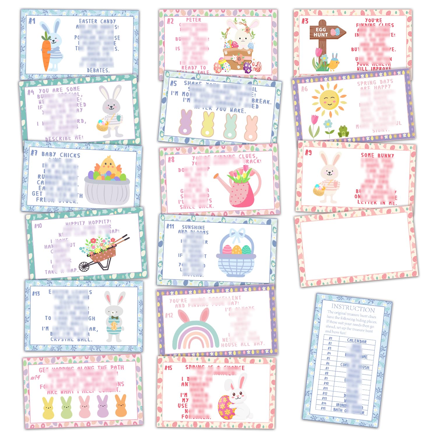 Easter Treasure Hunt Clue Card, Egg Bunny Floral Decor Easter Scavenger Hunt, Set Of 18 Cards And 18 Envelopes, Spring Holiday Celebration Activity Party - Fh1