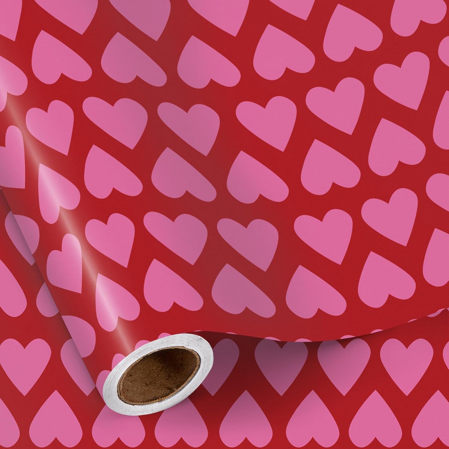 Valentine'S Day Wrapping Paper Roll, Mini Roll, Pink Heart Stripe Design, Red Gift Wrap For Girls, Wife, Wedding, Anniversary, Birthday, Valentine'S Day, Bridal Shower, 17 Inches X 16.4 Feet