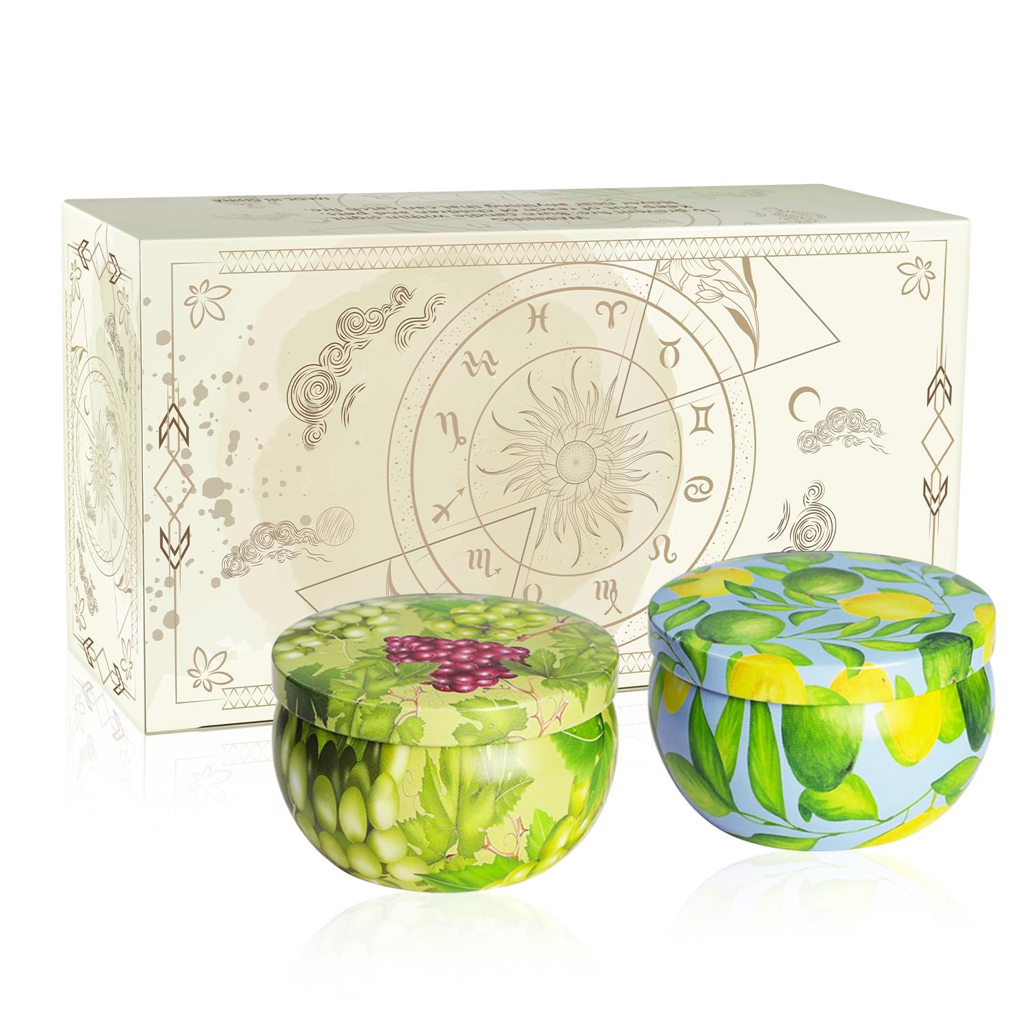 Set Of 2 | 2.5-Ounce Scented Jar Candles - Fruit Style - Perfect For Home, Spa, Yoga Studio - Vibrant Colorful Iron Can Jars Candles(Grapes & Guava Fragrance)