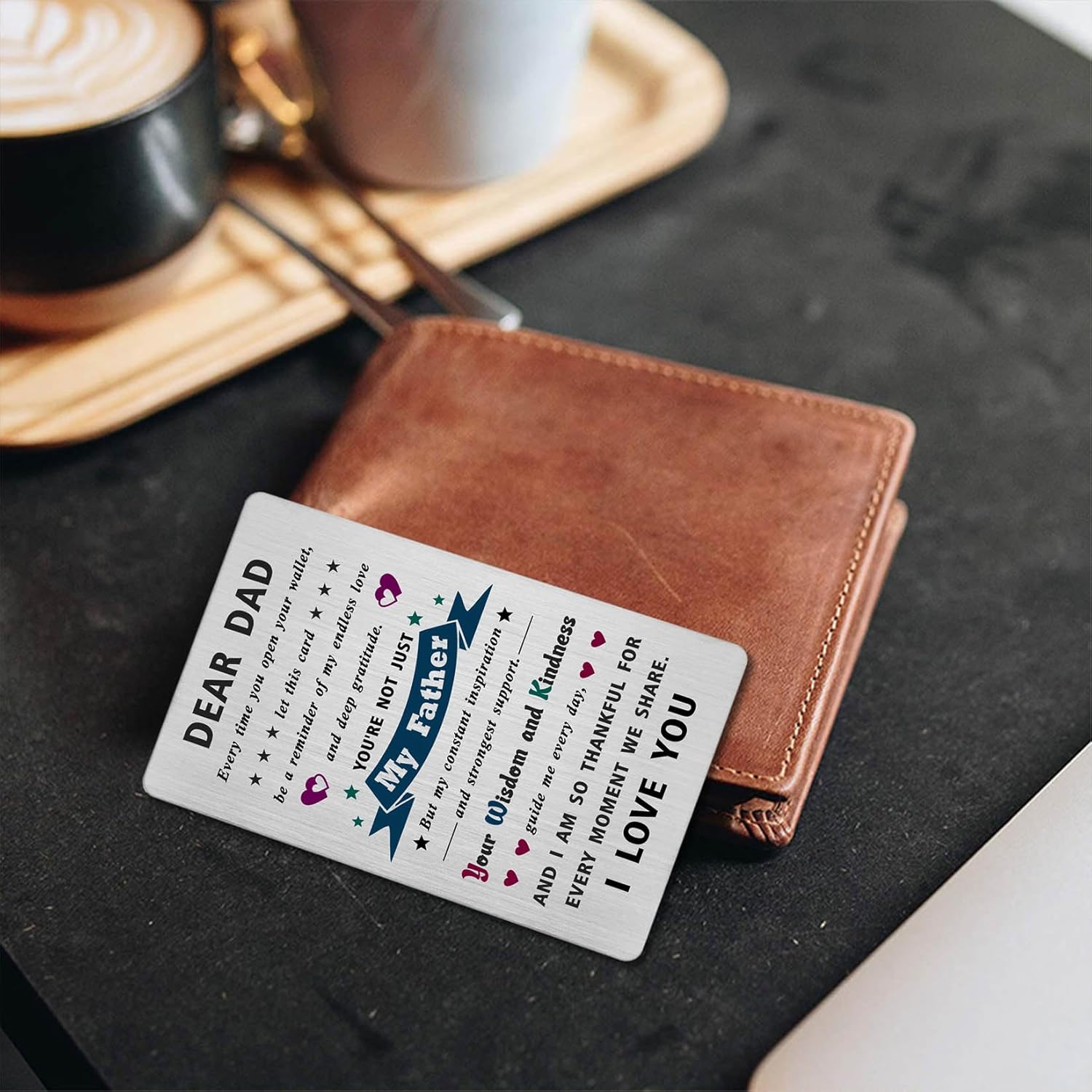 Father‘S Day Gifts For Dad From Daughter Son, Engraved Wallet Card For Day Fathers Day