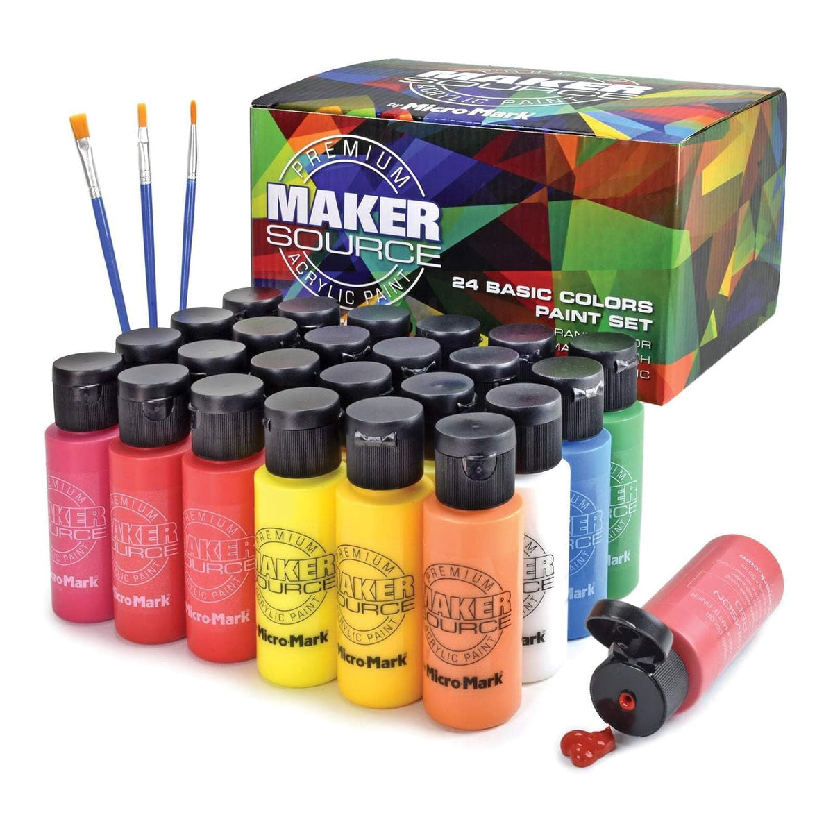 Maker Source Basics Acrylic Paint, 24 count, Multicolor 2oz Bottles