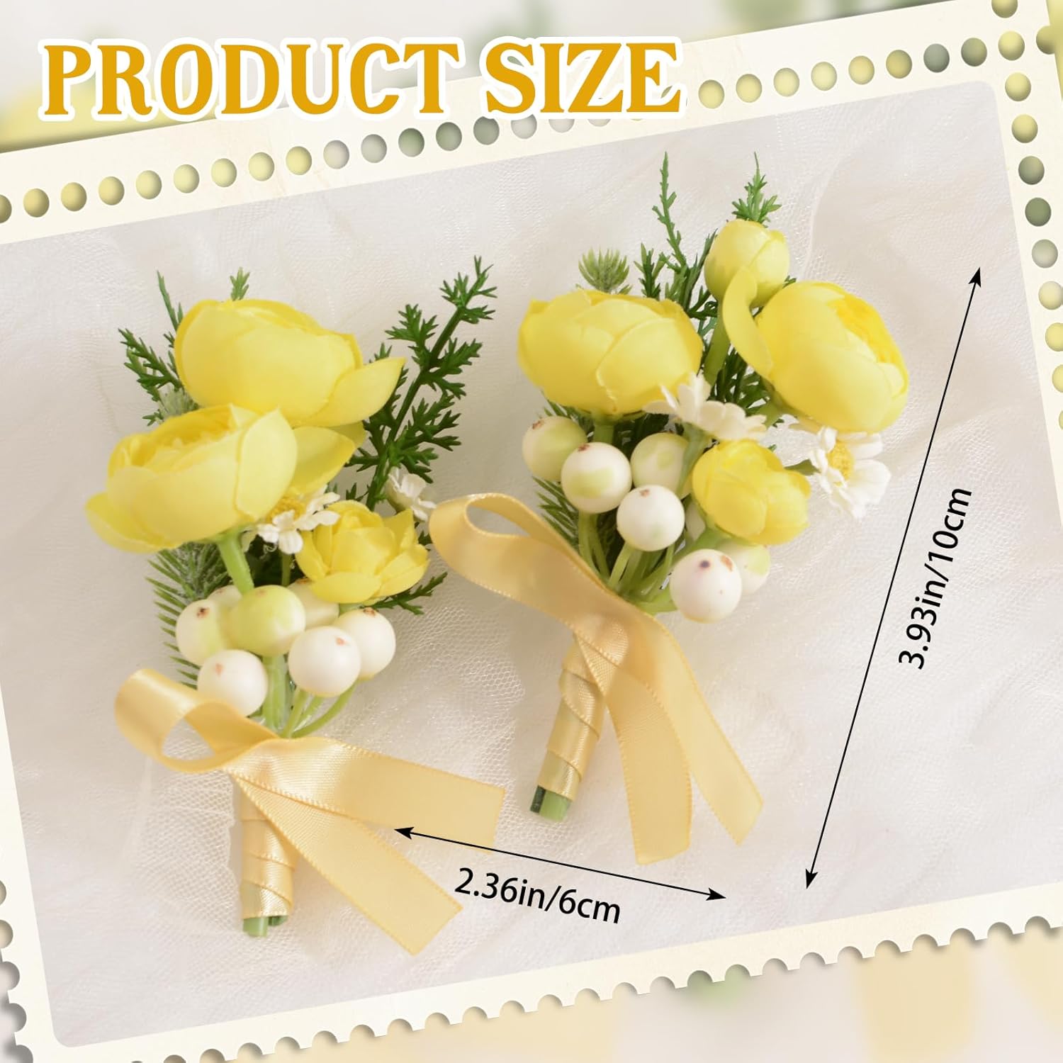 4 Pcs Wedding Corsage And Boutonniere, Artificial Light Yellow Flower Rose Hand Flower Set For Graduation Prom Wedding Party