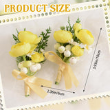 4 Pcs Wedding Corsage And Boutonniere, Artificial Light Yellow Flower Rose Hand Flower Set For Graduation Prom Wedding Party