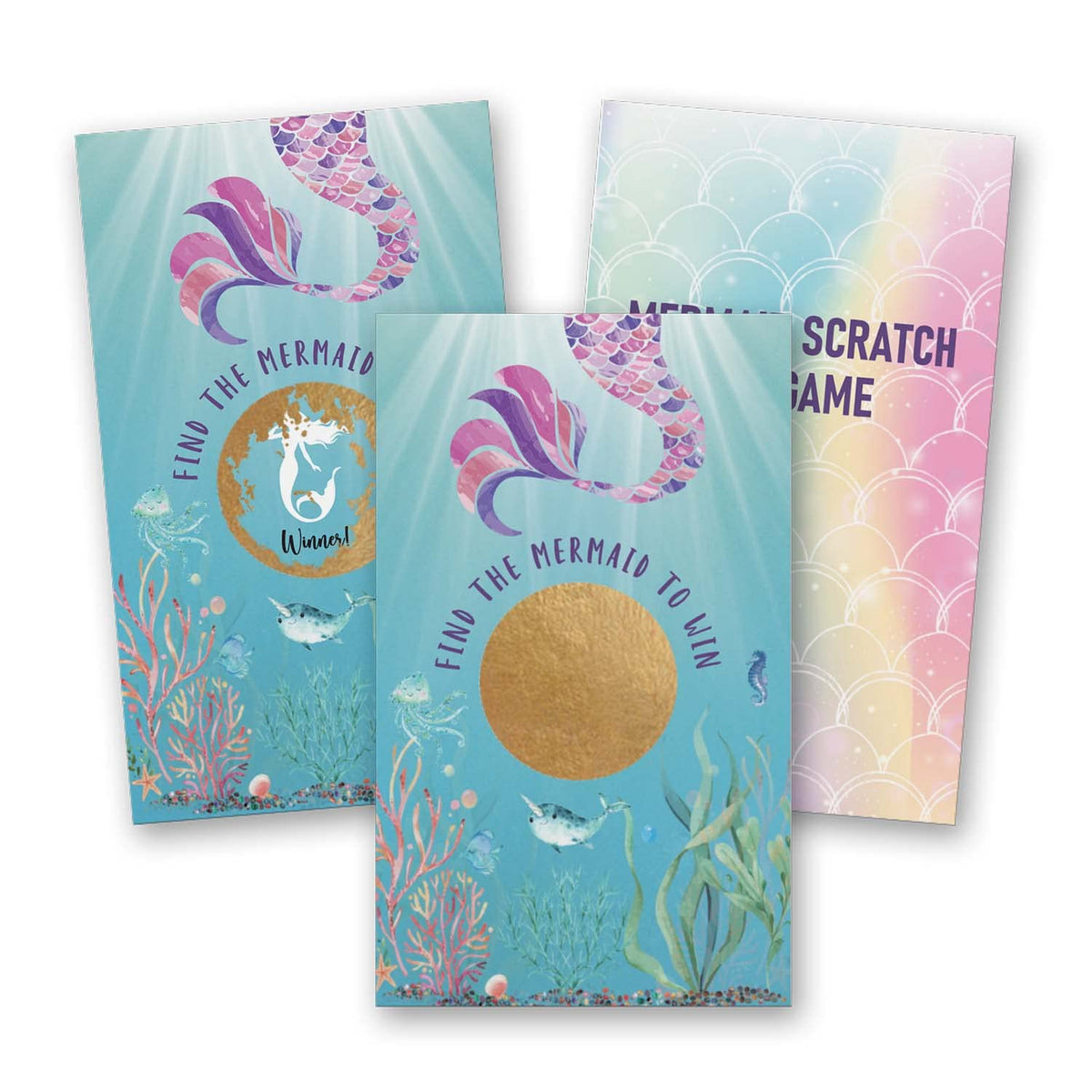 50 Pack Mermaid Scratch Off Game, Mermaid Baby Shower Girls Birthday Party Activity Lottery Ticket Raffle Cards