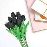 10 Pcs Faux Tulips Artificial Flowers With Stems, 13 Inch Artificial Tulips Flower Realistic For Wedding Bouquet, Table Centerpiece, Birthday Party (Black)