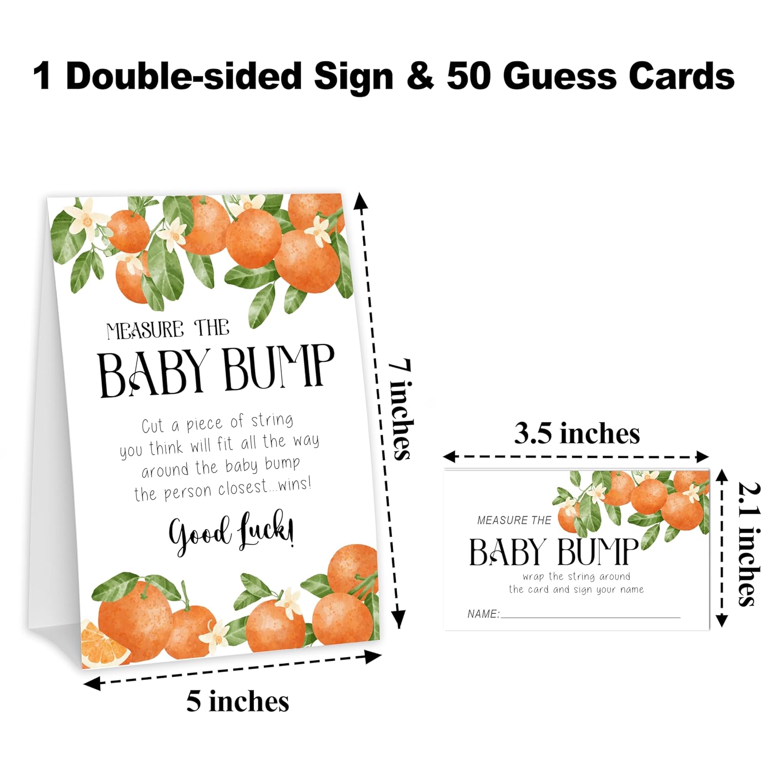 How Big Is Mommys Belly Game, Measure The Baby Bump Baby Shower Game, Orange Summer Baby Shower Party Decorations & Supplies, 1 Sign & 50 Guess Cards-A08