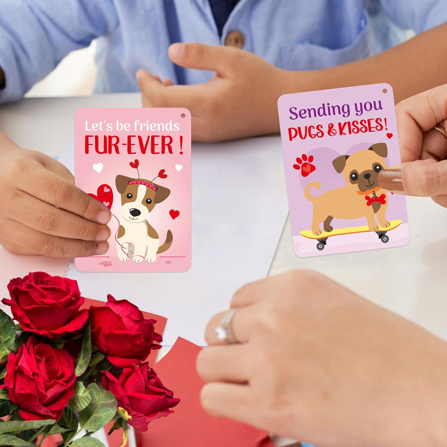 30 Pack Valentines Cards Classroom Kids Dogs Puppy Valentines Day Cards With Keychains Valentine Gift Set Exchange Boys Girls Goody Bag Favors